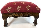 16  Vintage Handmade Queen Anne Style Carved Wood Red Gold Leaf Top Foot Stool