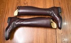 Tucci  New  Custom Tall Dress Boots  Patent Top  Brown  37  usa 7 Slim