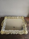 Vtg Set Of 2 Dakco Silver Plated Retangle Baroque Trays W gold Handles   Leaves