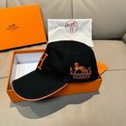Hermes Men   s Baseball Cap Miles H Circle Black Orange Canvas Hat