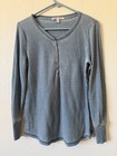 Seven7 Womens Blue Waffle Knit Henley Thermal Long Sleeve Top Shirt Size M