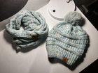 Lorome Accessory Set Womens One Size Blue Knit Pom Beanie Scarf Gloves Winter