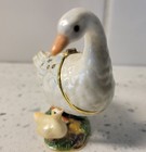 Enamel Mother Duck And Duckling Hinged Trinket Box With Crystal Accents