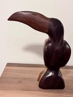 Vintage Hand Carved Wood Toucan 8  Tall Brown 2 Toned Mcm Tiki Bar Decor Read