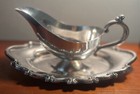 Leonard Silver Plate Gravy Sauce Boat Vtg Attached Under Plate Ornate