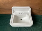 Vtg Deco 21x19 White Ceramic Mid Century High Back Bath Wall Sink Case 434-25e