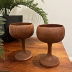 Vintage Pair Of Teak Turned Wood Goblets Mcm