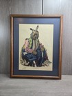 1970   s Native American Framed Drawing Signed Leonard Young Bear