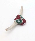 Vtg Zuni Handmade Beaded Cow Steer Head Bolo Scarf Slide Vertebrae Bone C1950 s