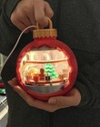 Light Up Christmas Round Hanging Ornament Gingerbread Man Scene Red Plastic