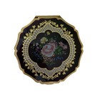 Vintage Mid Century Stratton Burgundy Enamel Gold Filigree Floral Compact