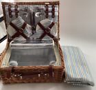 Happypicnic Wicker Picnic Basket Set For 4 Persons   Large Willow Hamper With  