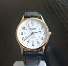 Vintage Medana 24 Hour Military Dial Swiss Quartz Men s Gold Leather Watch  new 