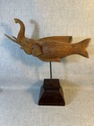 Vtg Hand Carved Thai Elephant Fish Makara Sculpture Wood On Stand 18 Tall