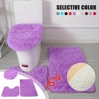3pc Bathroom Rug Set Non-slip Fluffy Bath Mat Toilet Lid Cover Soft Carpet