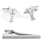 Doctor Caduceus Ascelpius Cufflinks And Tie Bar Clip Wedding Gift Box Free Ship