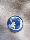 New Glass Dome Pic Button  Fairy Reading To  man In The Moon  Big Crescent Moon