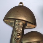 Rare Vintage Mcm Anthropomorphic Smiling Mushroom Couple Brass Thermometer Italy