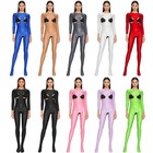 Us Women s Glossy Tights Jumpsuit Rompers Long Sleeve Stretch Bodysuit Clubwear