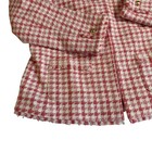Talbots Pink White Houndstooth Tweed Fringe Jacket Blazer Size 4 Gold Buttons