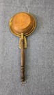 Vintage Copper Bed Warmer With Wooden Handle And Brass Accents