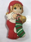Vintage Fabric Boy Holding Stocking Christmas Tree Ornament Holiday Tree Decor 