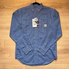 Nwt Carhartt Fr Flame Resistant Men s L Blue Long Sleeve Button Shirt  125 Msrp