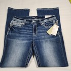 Miss Me New Mid Rise Bootcut Jeans Womens 31x32 Dark Wash Bling Rhinestone Nwt 