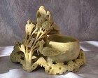 Vintage Hand Carved Chinese Soapstone Vase   Brush Washer Set - 2pc Floral Bird