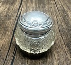   sterling Silver   Antique Victorian-era Cut-glass Vanity Jar W  Repousse Lid