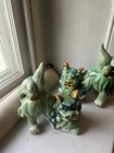 Blue Green Gold Foo Dogs Vintage Figurines Chinese Glazed Pottery Ceramic