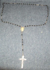 Vtg  21 sterling Silver Rosary W black Beads   Medallion   Cross Marked Sterling