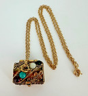 Vintage 1974 Avon Queen s Ransom Multicolored Cabochon Pill Box Pendant Necklace