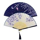 Silk Folding Fan Bamboo Wood Hand Fan Japanese Vintage Retro Style Handmade
