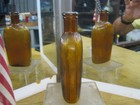  dynamic  1880 s Yellow Olive Amber vertically Ribbed Strap Side 1 2 Pint Flask