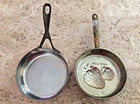 Antique Copper Brass Set Of 2 Pans Strawberry Hand Tooled 4 7  Dia   8 l Vintage