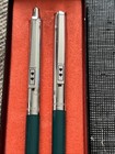 Vintage Paper Mate Double Heart Slim Profile Chrome   Green Pen   Pencil Set Usa