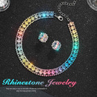 Colorful Rhinestone Jewelry Set Silver Crystal Choker Necklace Earring Sets Spar