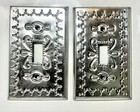 2 Single Switch Plates silver Decora Mexican Handmade Punched Antique Tin signed