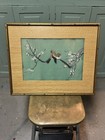 Antique Chinese Framed Silk Turquoise Birds On A Branch Flowers Rare Vintage Art