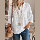 Embroidered Womens V Neck T Shirt Loose Casual Top Solid Color Spring Autumn
