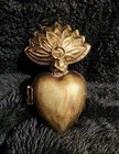 3 25in    2 In  Sacred Heart Ex Voto Locket Ornament  Antiqued Gold Milagro  5