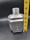 Chinese Pewter Tea Caddy Canister Jar Etched Floral Script Engraved Lid Vintage