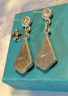 Navajo Sterling Silver Hand-carved Turquoise Geometric Inlay 925 Earrings