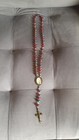 Bronze  Rosary With Glass Red Blue Beads Jesus Catholic Prayer Beads