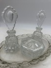Vintage Le Smith Glass Perfumes Tray Powder Medallion Vanity Dresser Set I6