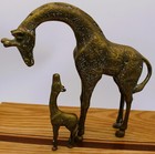 Vintage Brass Giraffe Figurine Set     Mid-century Mom   Baby Pair  Patina Finish
