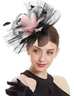 Z x Sinamay Pillbox Hats For Women Feather Flower 43 Pink And Black Fascinator