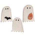 New Primitive Halloween Sitters Wooden Ghost 3 Pcs 2 75 wx3 5  To 4 t Aged White