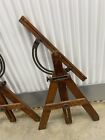 Rare Antique Adjustable Industrial Oak And Iron Drafting Table Legs Only No Top